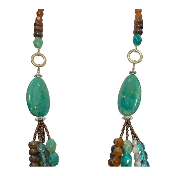 MULTI-STRAND Faux Turquoise Brown and Aqua beaded necklace - Picture 3 of 7